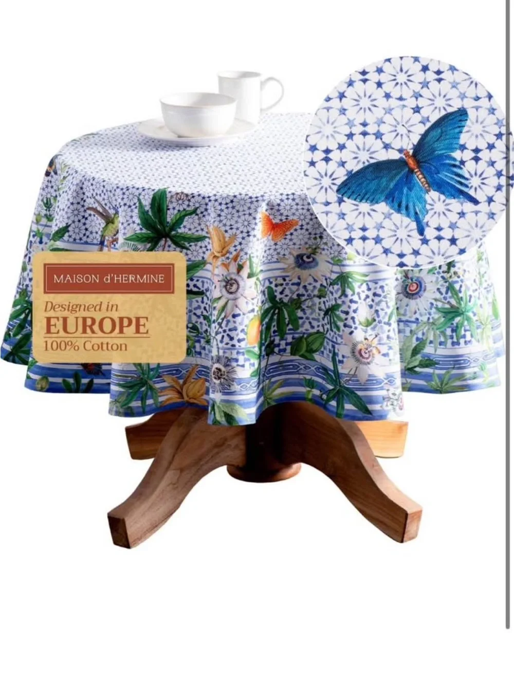 Maison d' Hermine Table Cloth Round Table 100% Cotton 69 Round Inches Tablecloth